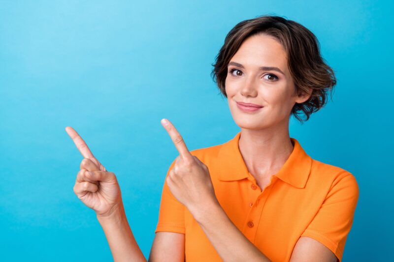 frequenlty asked questions - woman pointing